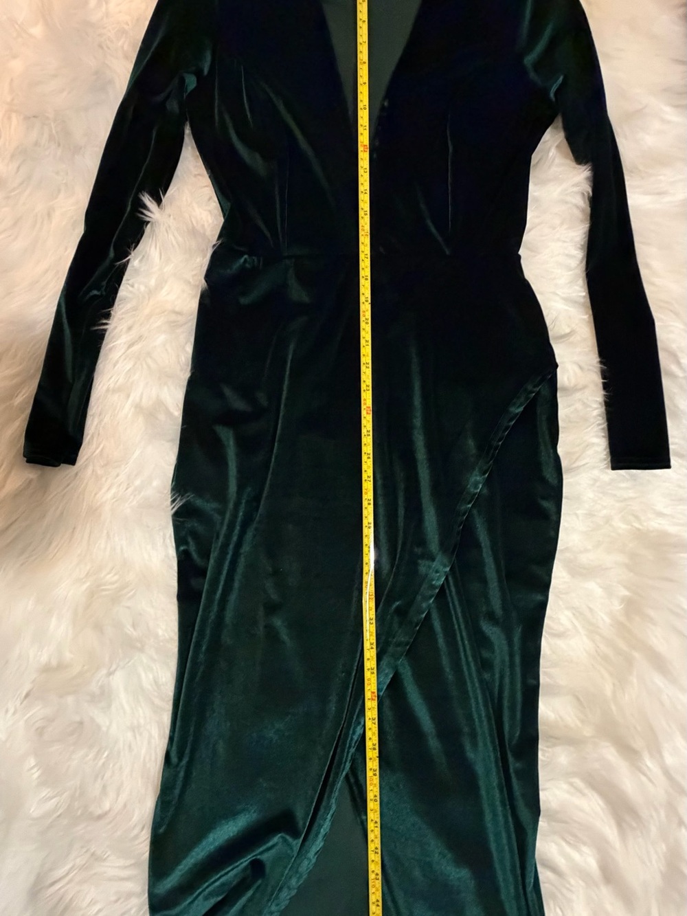Club L London Deep Evergreen Velvet Midi Dress | Long Sleeve Wrap Slit | Size M - Picture 12 of 15